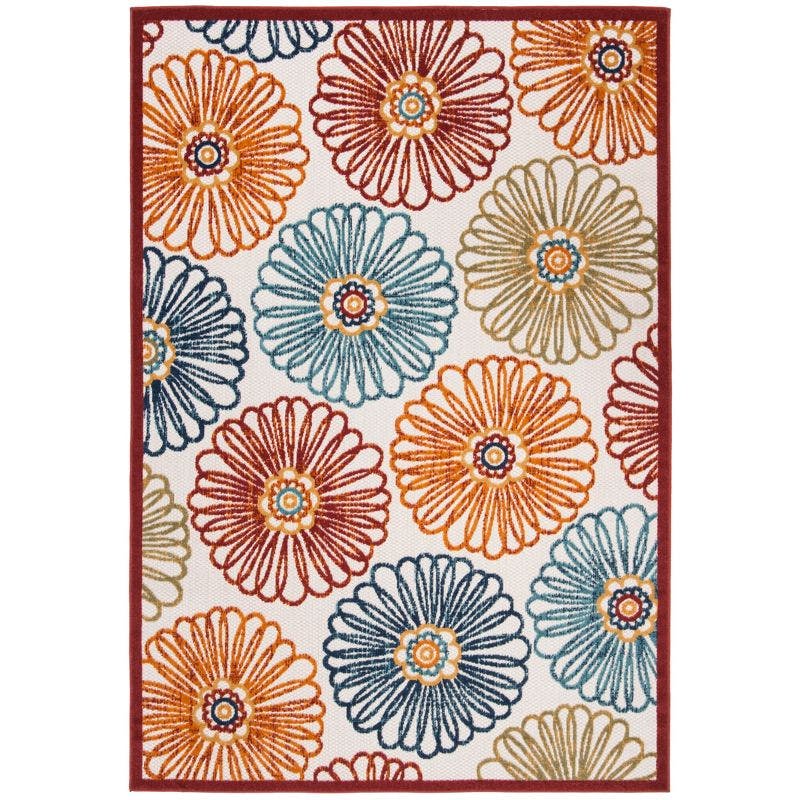 Elegant Cream/Red Floral Synthetic 3' x 5' Area Rug