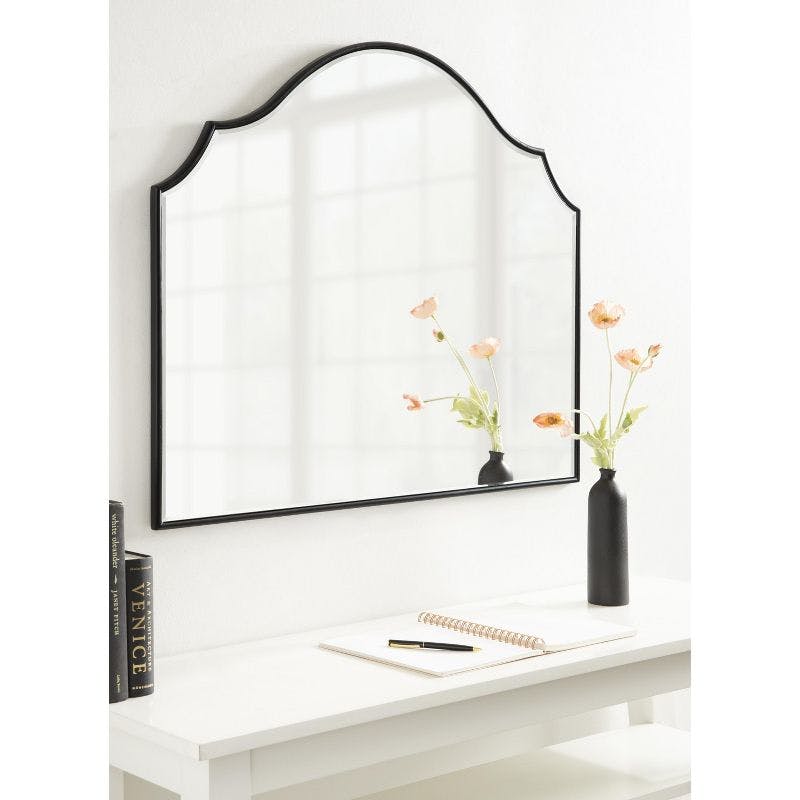 Elegant Leanna Scalloped Black Wood Arch Wall Mirror 28x32