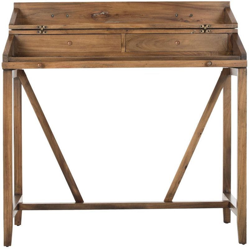 Transitional Oak Writing Desk with Hutch and Dual Drawers