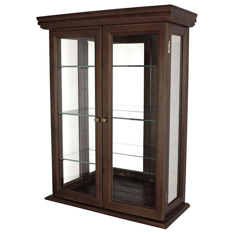 Tuscan-Style Solid Hardwood Wall Curio Cabinet with Glass Shelves