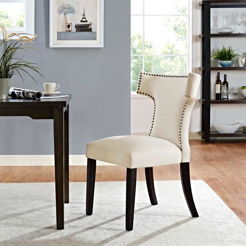 Beige Hourglass Parsons Side Chair with Nailhead Trim