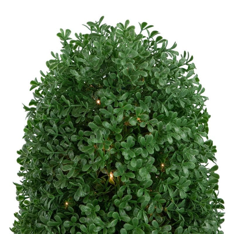 Luminous 19" White Lighted Boxwood Topiary in Pot - Outdoor Ready