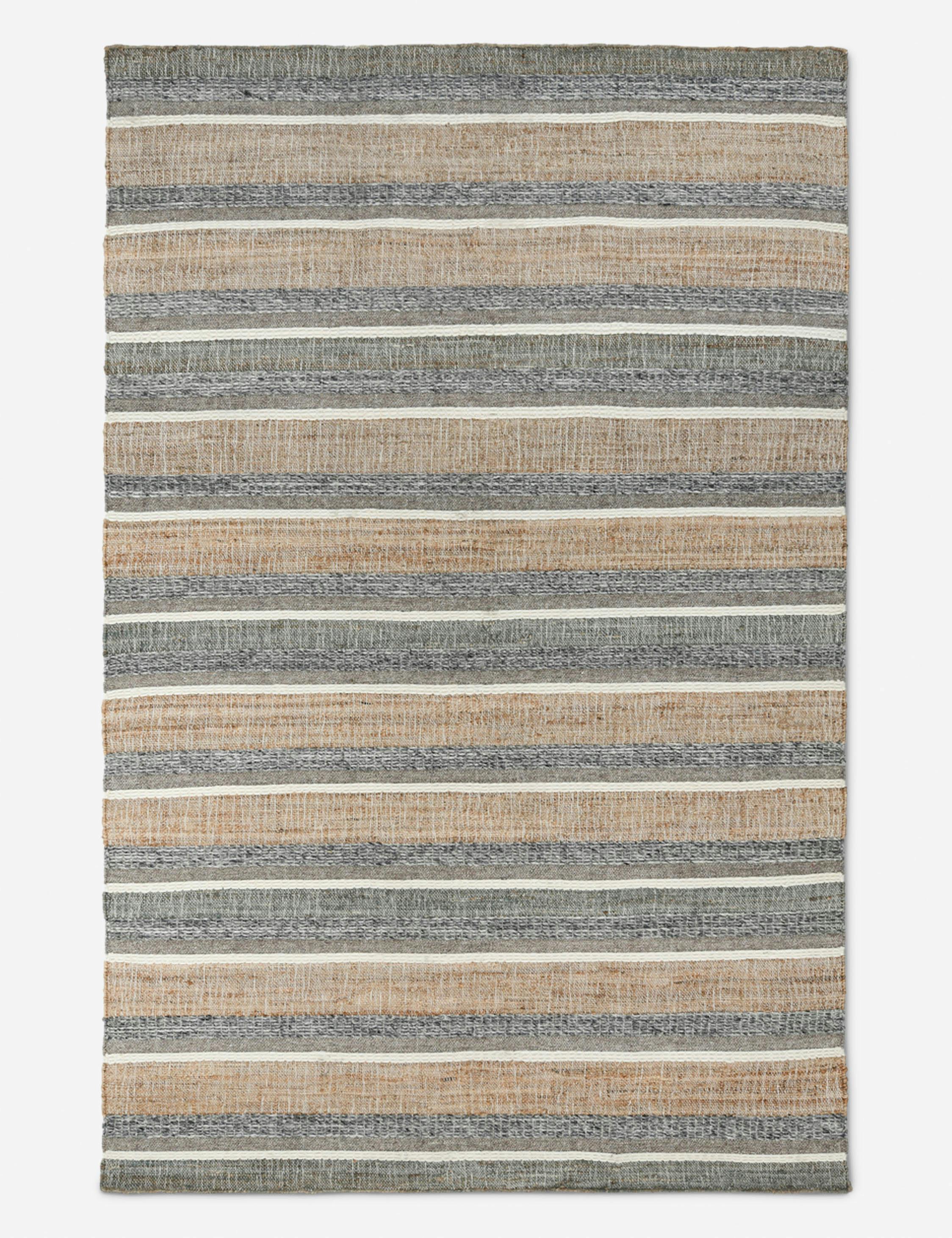 Handwoven Striped Blue Wool-Cotton Blend Rug - 8' x 10'