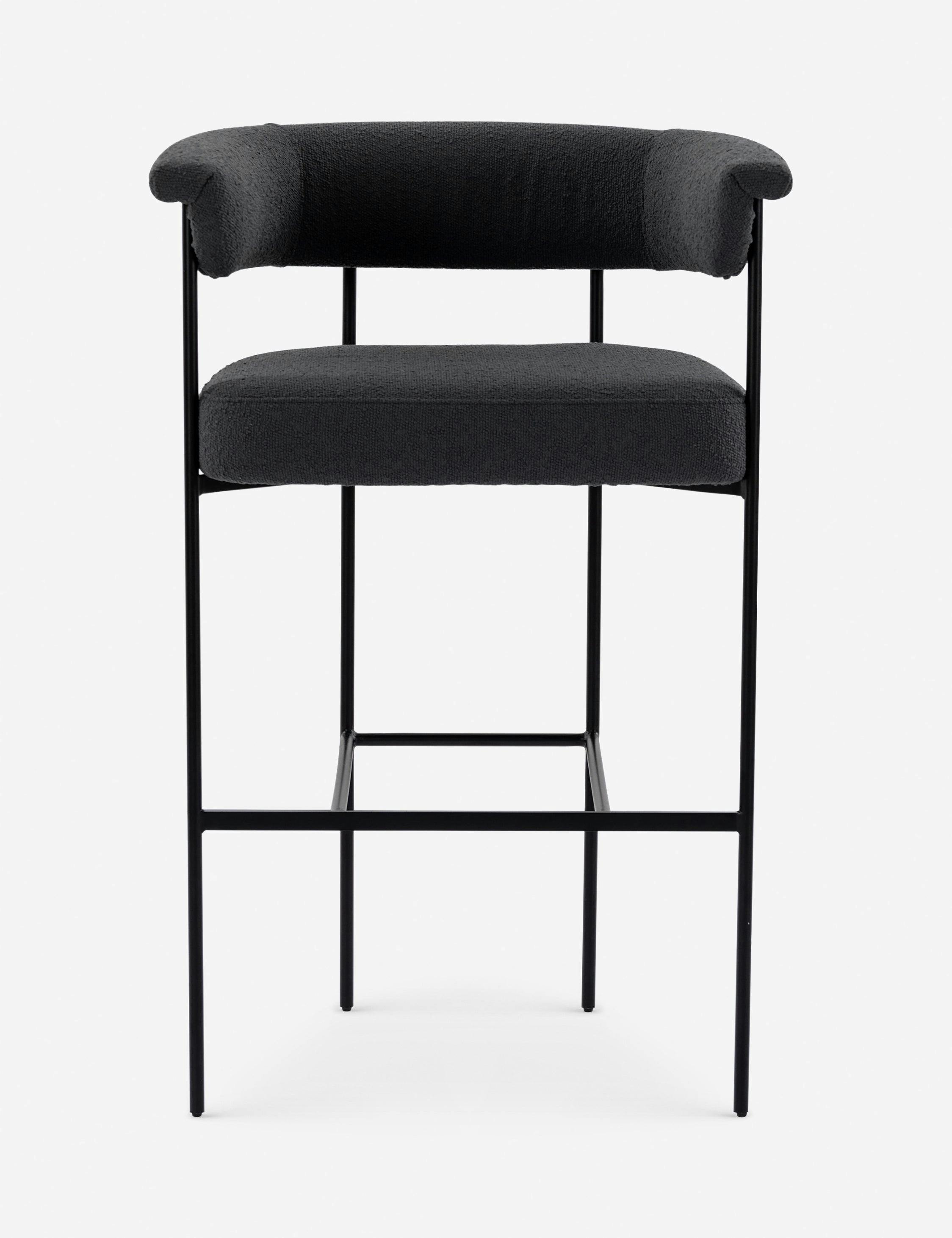 Slate Boucle Modern Metal Frame Bar Stool with Leather Seat