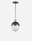 Frosted Glass Globe Pendant in Blackened Steel with Brass Detailing