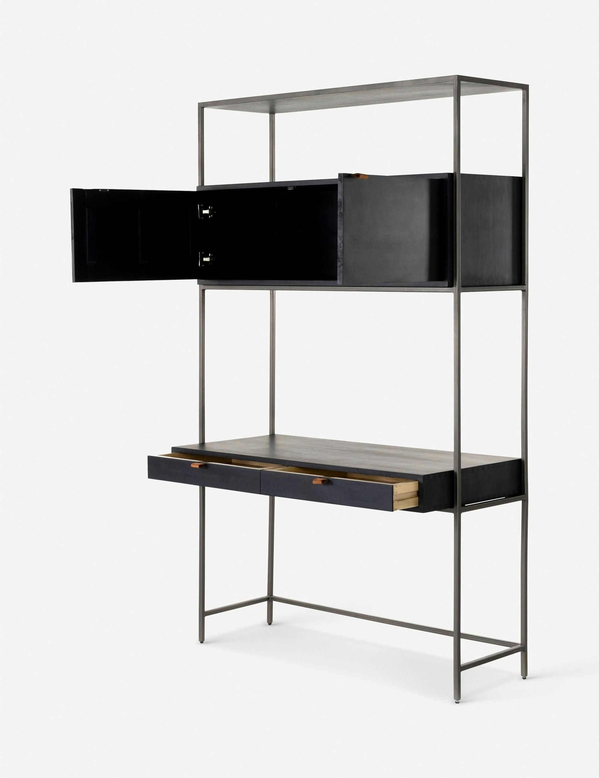 Contemporary Black Solid Wood Desk with Hutch & Dual Drawers