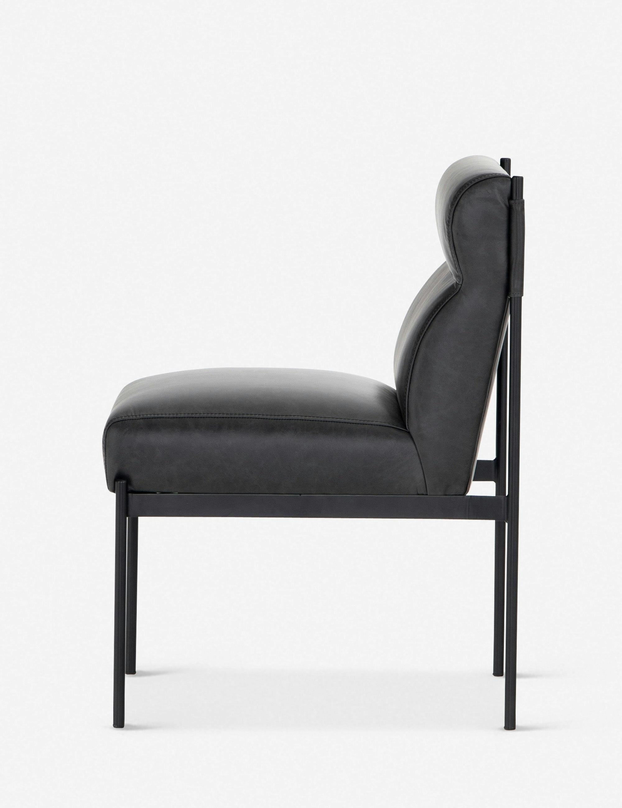 Sleek Black Top-Grain Leather Upholstered Side Chair with Metal Frame