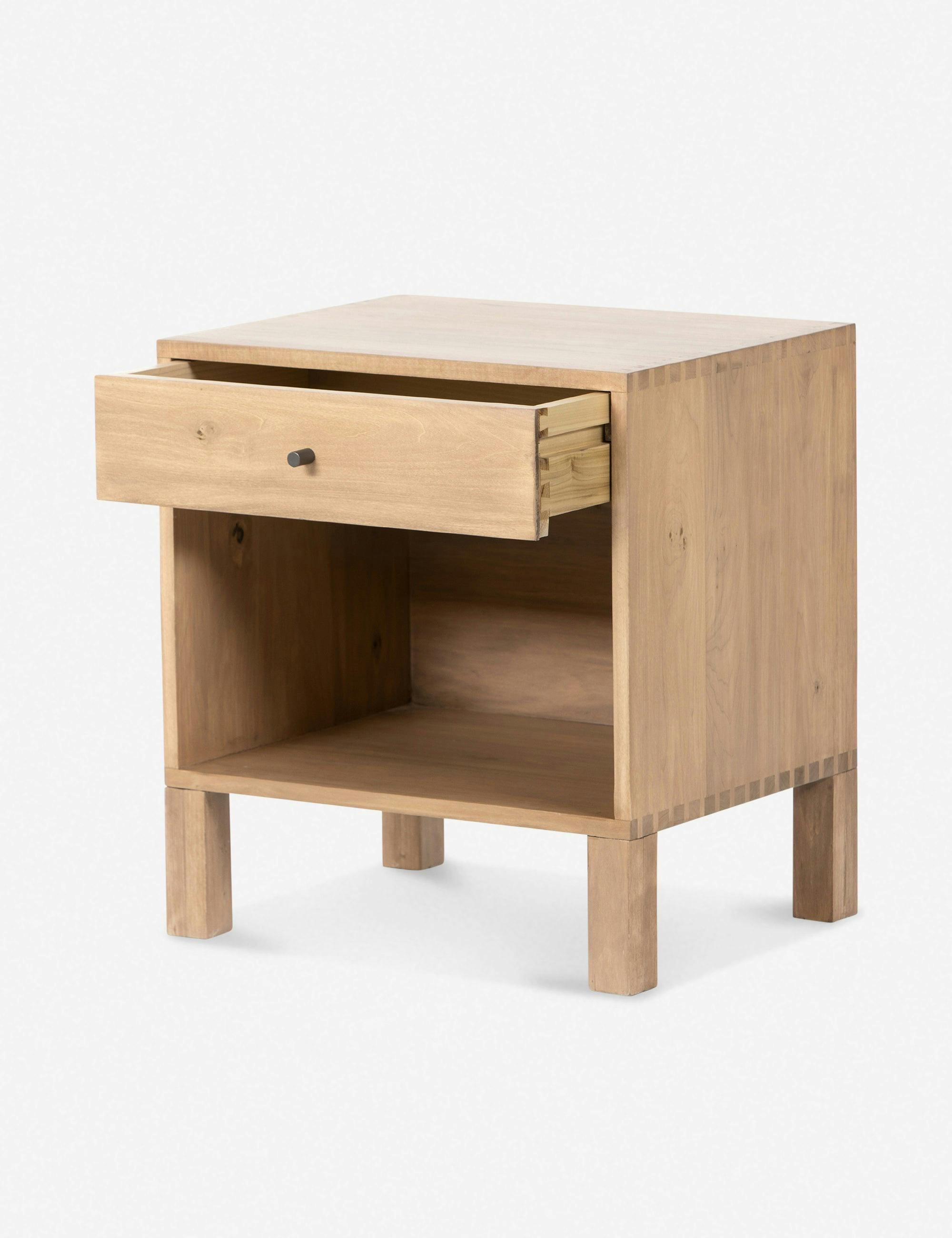 Isador Cubed Nightstand in Dry Wash Poplar with Iron and Leather Accents