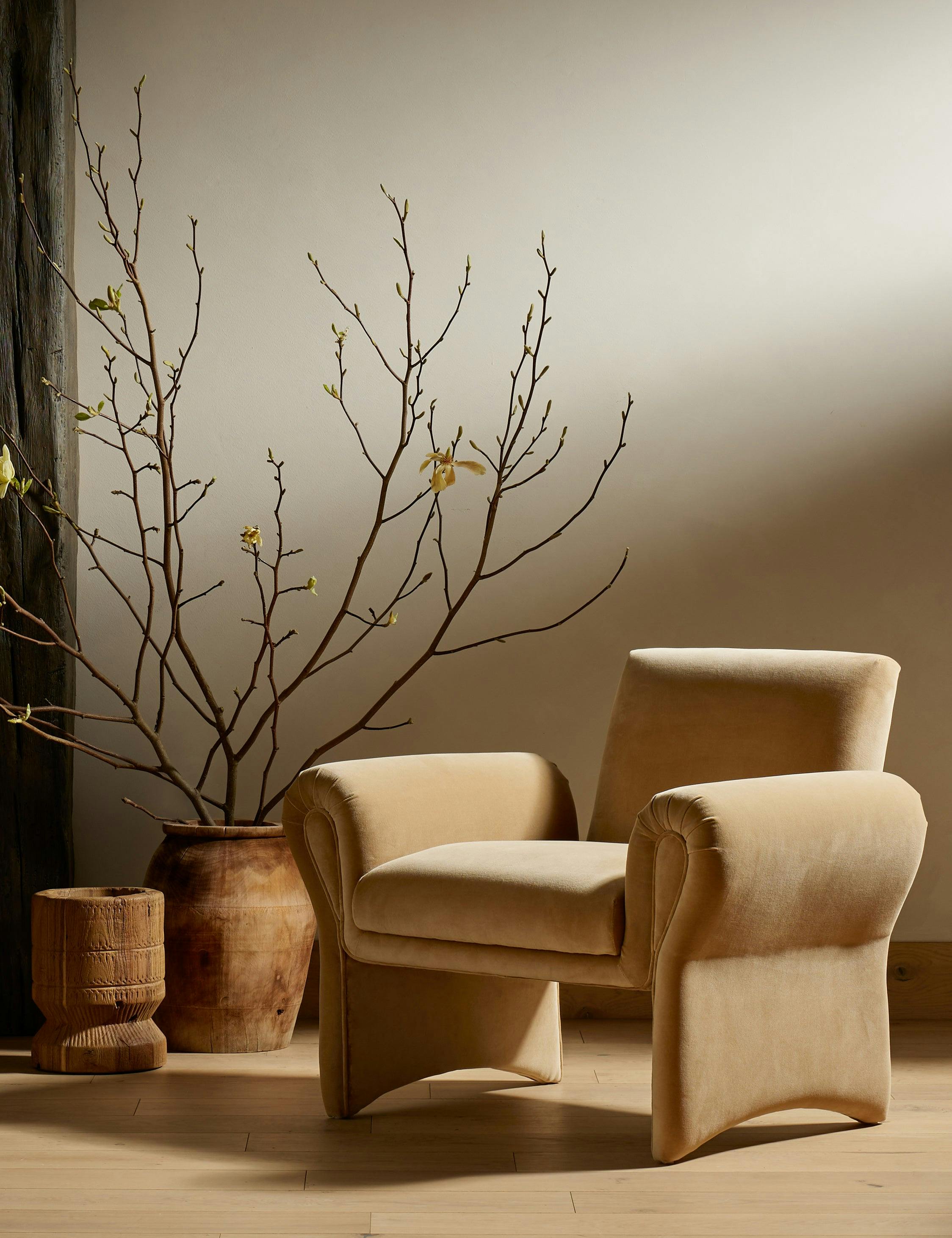 Contemporary Yellow Velvet Accent Chair with Airy Silhouette