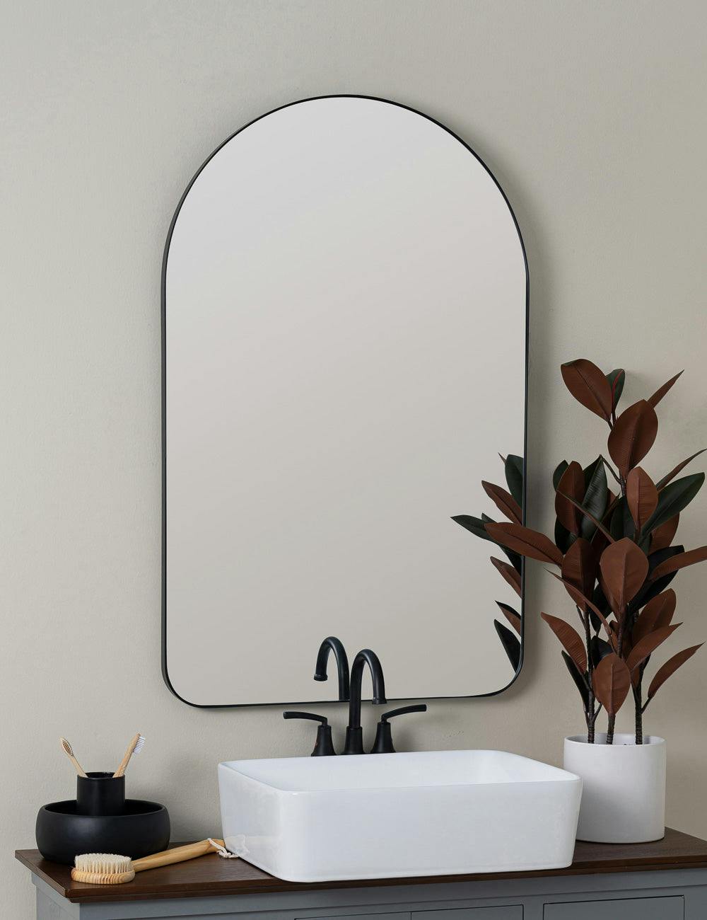 Chance 38'' Matte Black Arch Bathroom Mirror