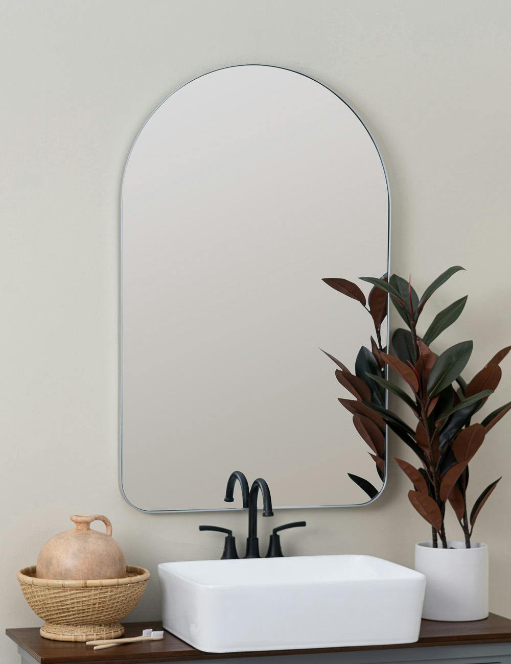 Elegant Gerrard Arched Silver Wall Mirror, 38x24 Inches