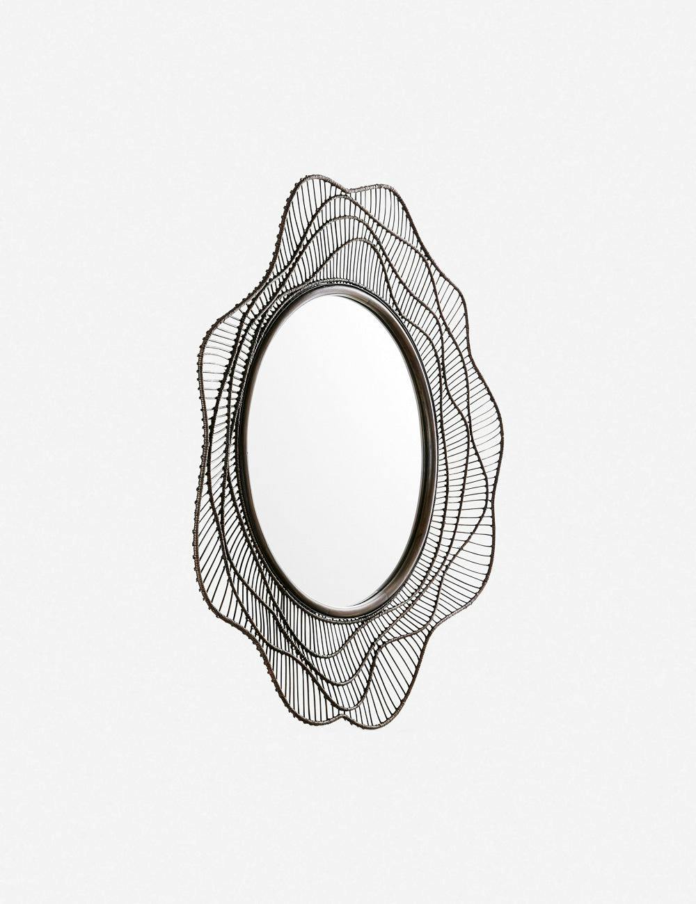 Gloria Organic Wave-Patterned Dark Gray Rectangular Wood Mirror