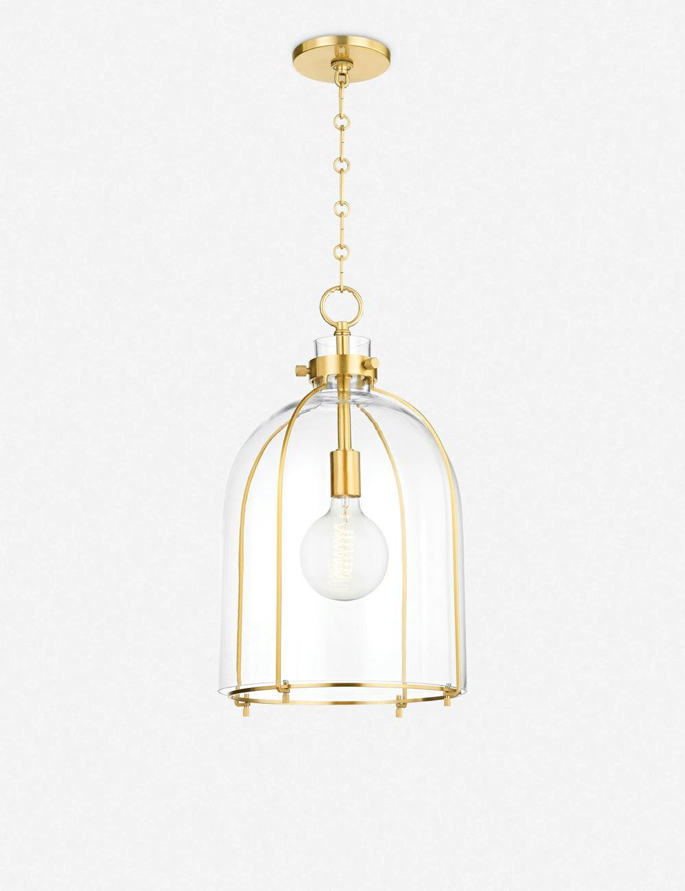 Eldridge Dome-Shaped Aged Brass Pendant Light with Clear Glass