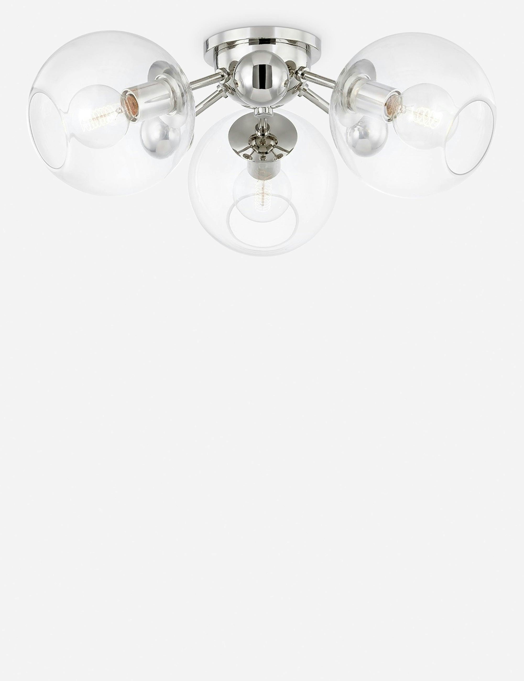 Elegant Polished Nickel 3-Light Globe Ceiling Lamp with Clear Glass Shades