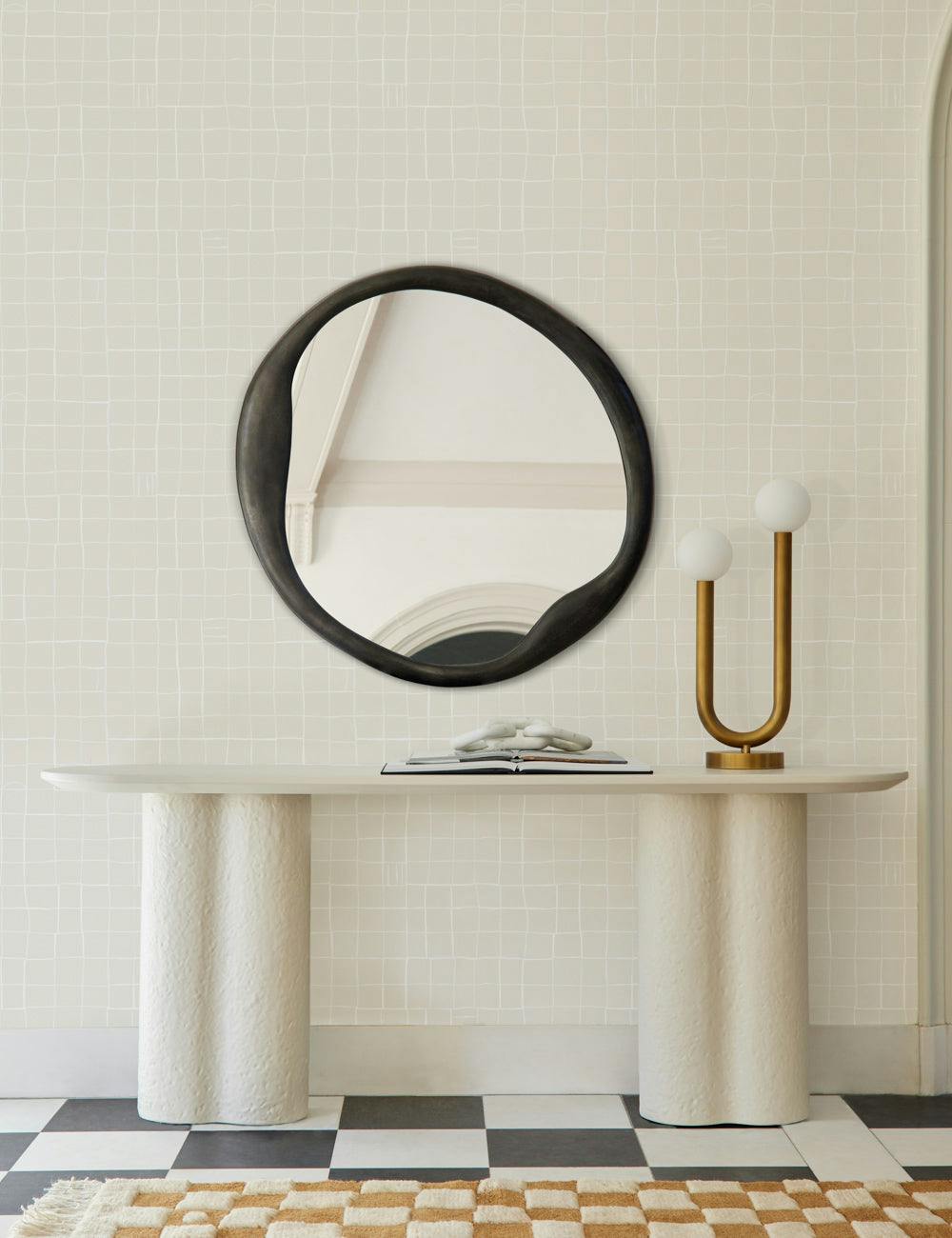 Alora Black Round Wall Mirror with Organic Aluminum Frame