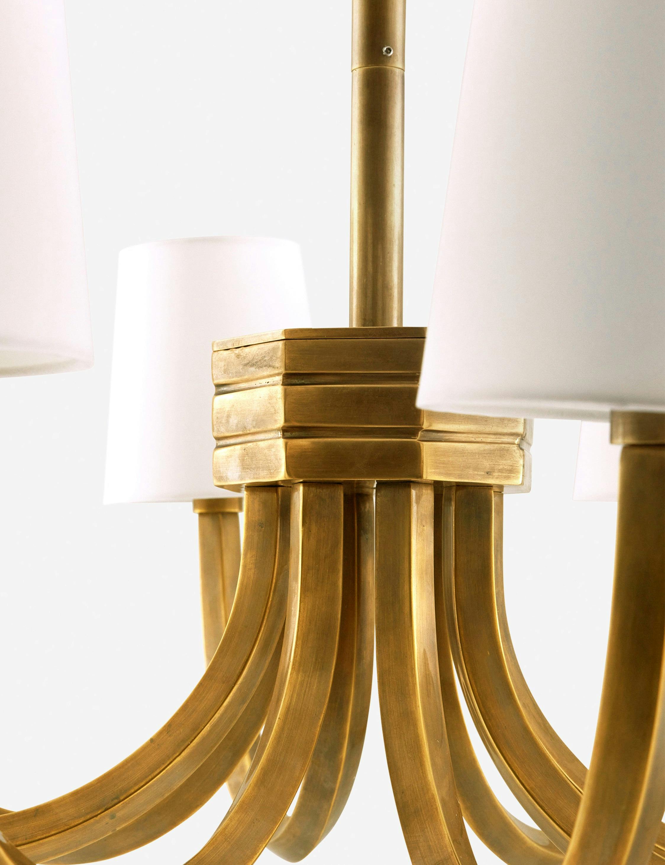 Gaetano Vintage Brass 8-Light Chandelier with Off-White Shades