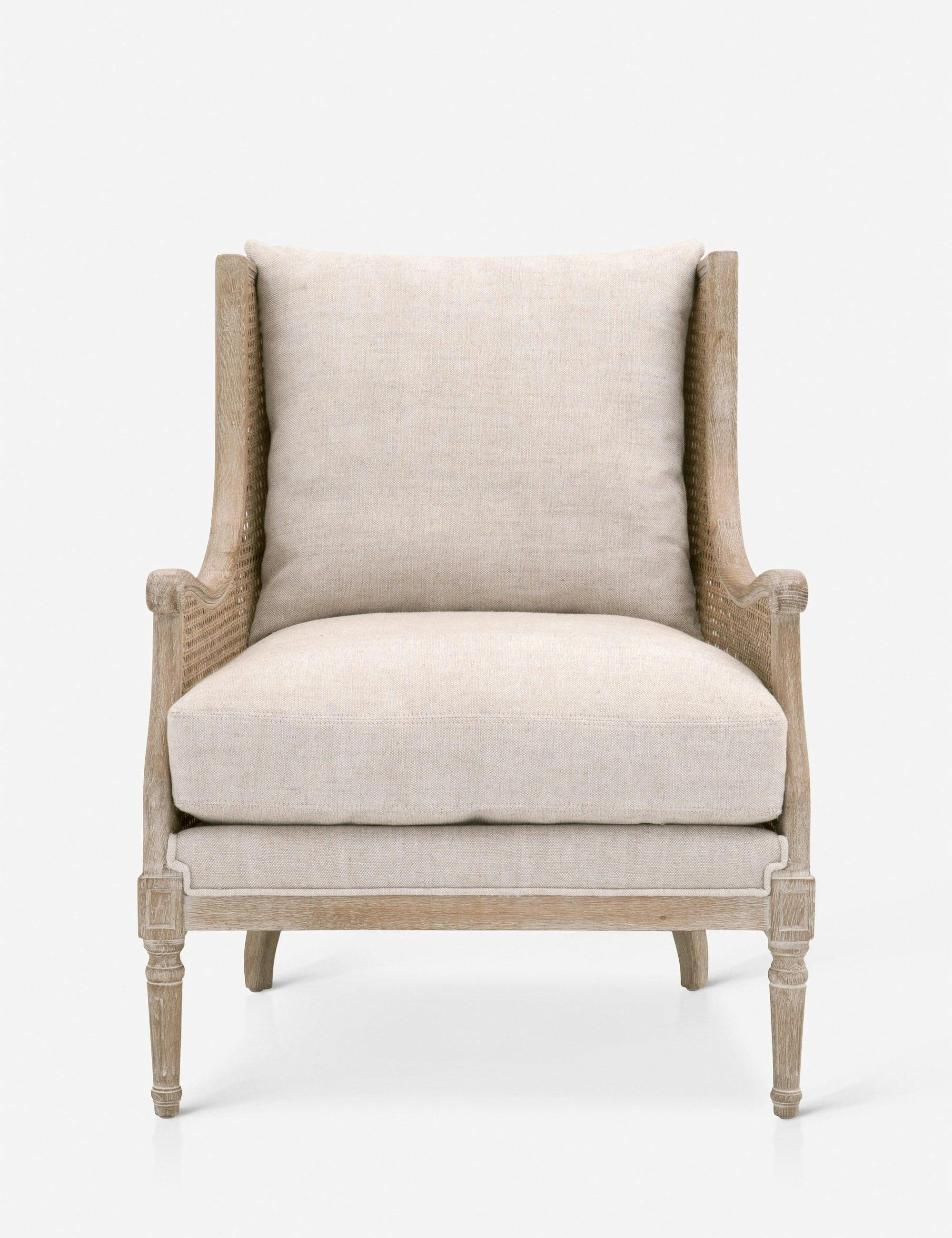 Transitional Gray Velvet & Wood Club Chair with Rattan Accents