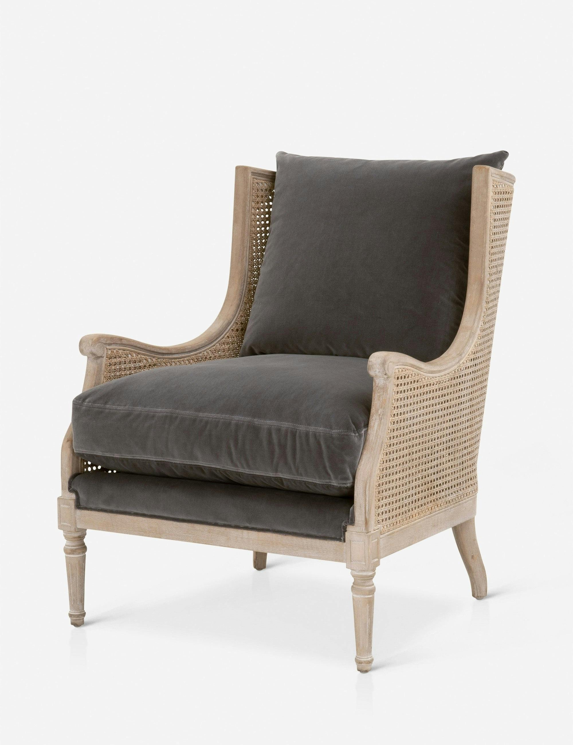 Elegant Dark Dove Velvet Accent Chair with Natural Gray Birch Frame