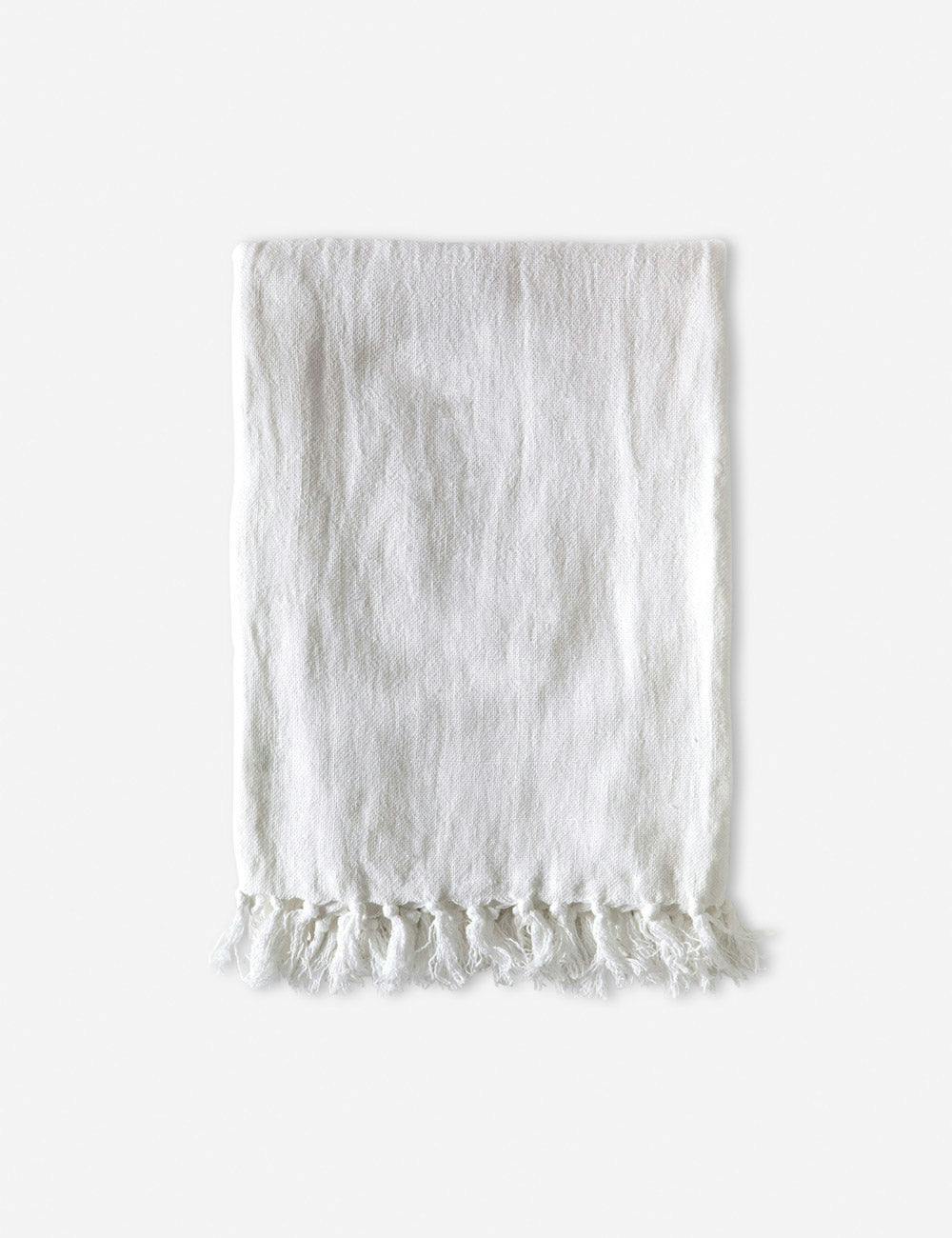 Montauk King-Sized White Linen Tasseled Throw Blanket