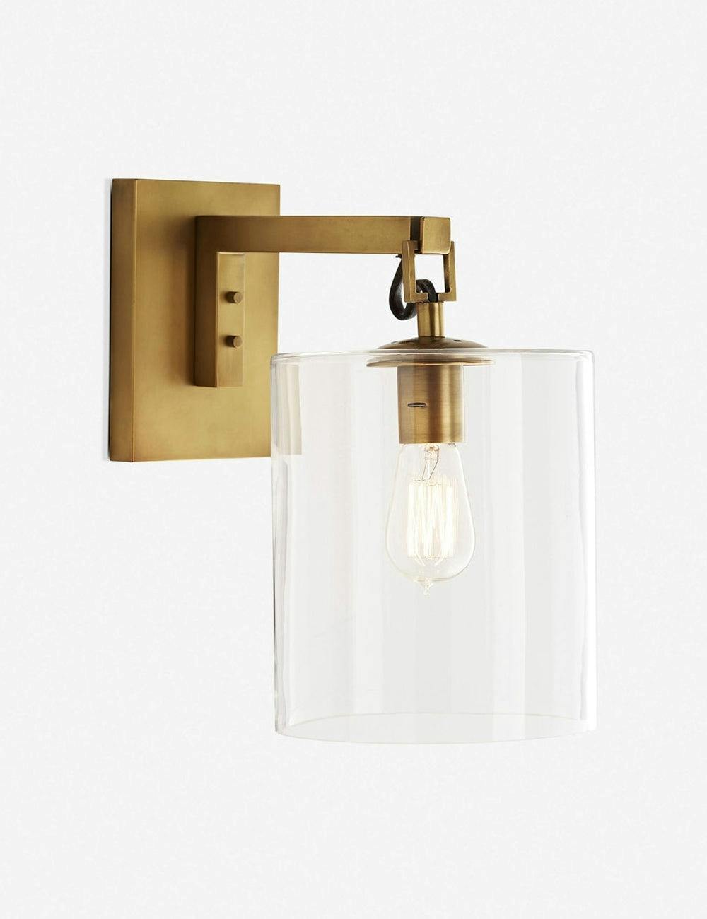 Antique Brass and Glass Cylinder Dimmable Wall Sconce