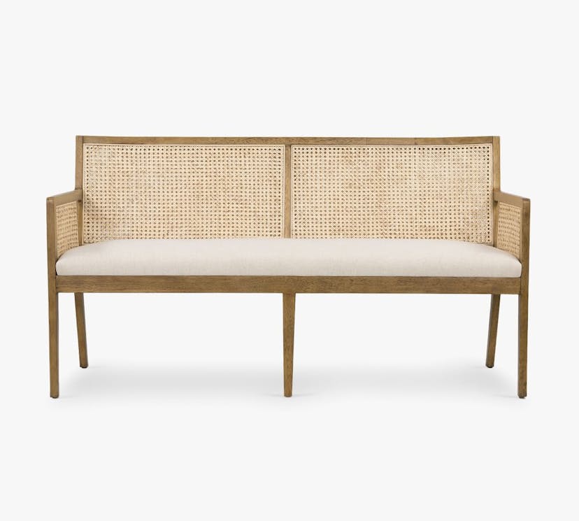 Lisbon Upholstered Cane Dining Bench, Toasted Parawood