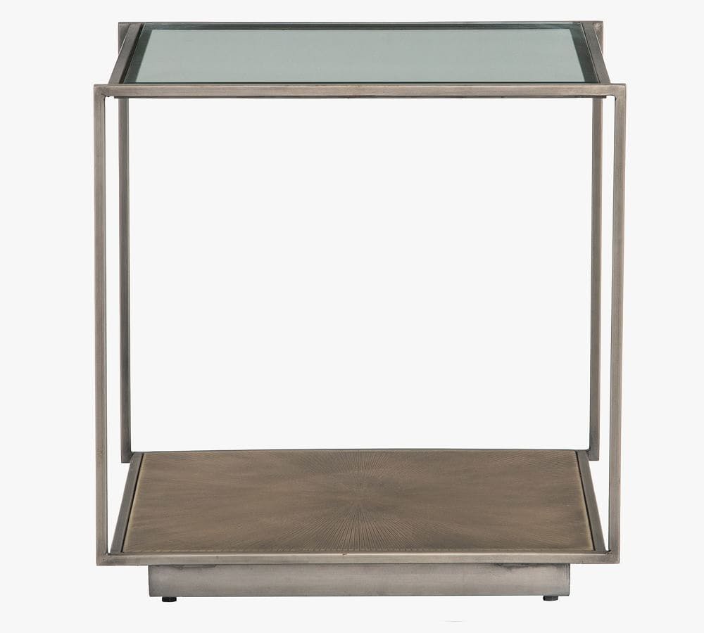Argonaut Etched Metal End Table, Aged Brass