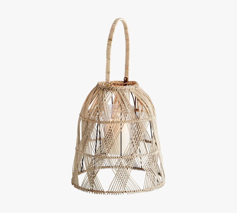 Jude Woven Rattan Lantern With Handle, Natural, 12"H