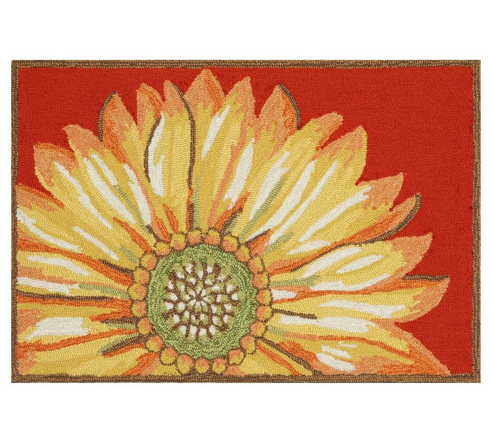 Painterly Sunflower Hand Tufted Indoor/Outdoor Rug, Red, 2'6' x 4'