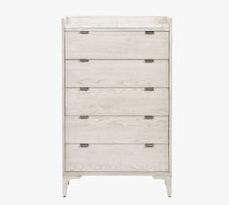 Geary Marble Top 5-Drawer Tall Dresser, Vintage White Oak & White Italian Marble
