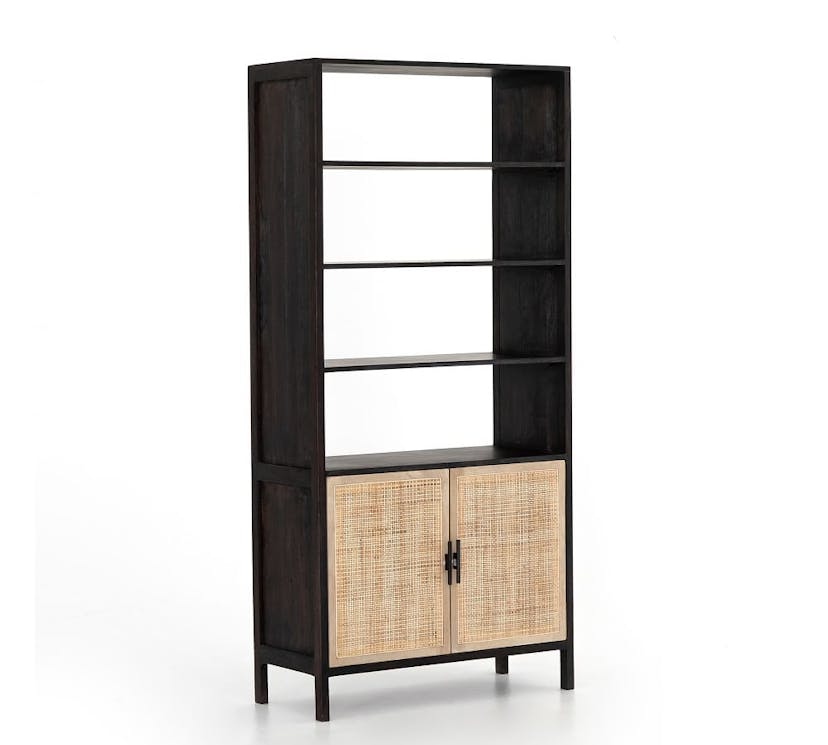 Dolores Cane Bookcase with Doors, Black, 35"L x 74"H