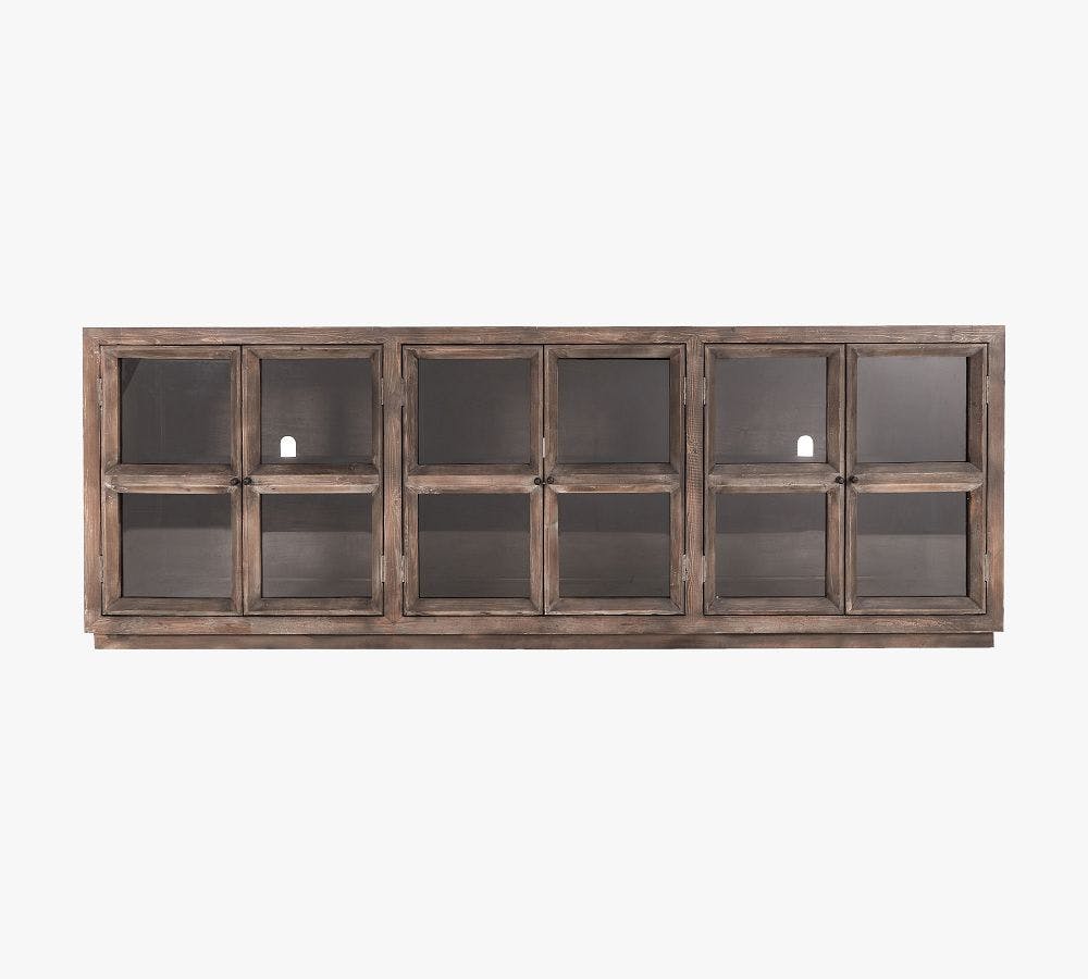 Webb Glass Media Console, Light Washed Reclaimed Pine