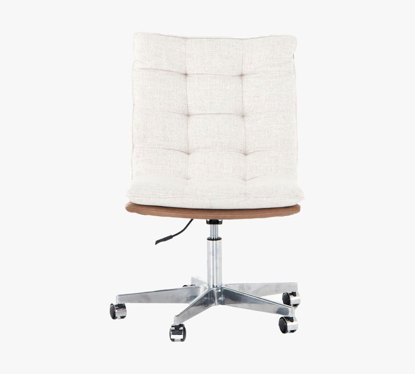Elm Tufted Upholstered Swivel Desk Chair, Ivory/Saddle