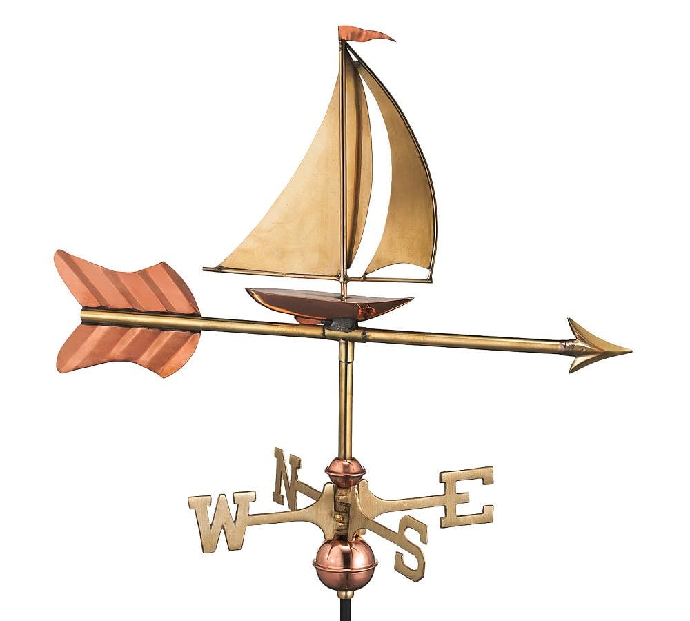 Sailboat Polished Copper Weathervane with Garden Pole