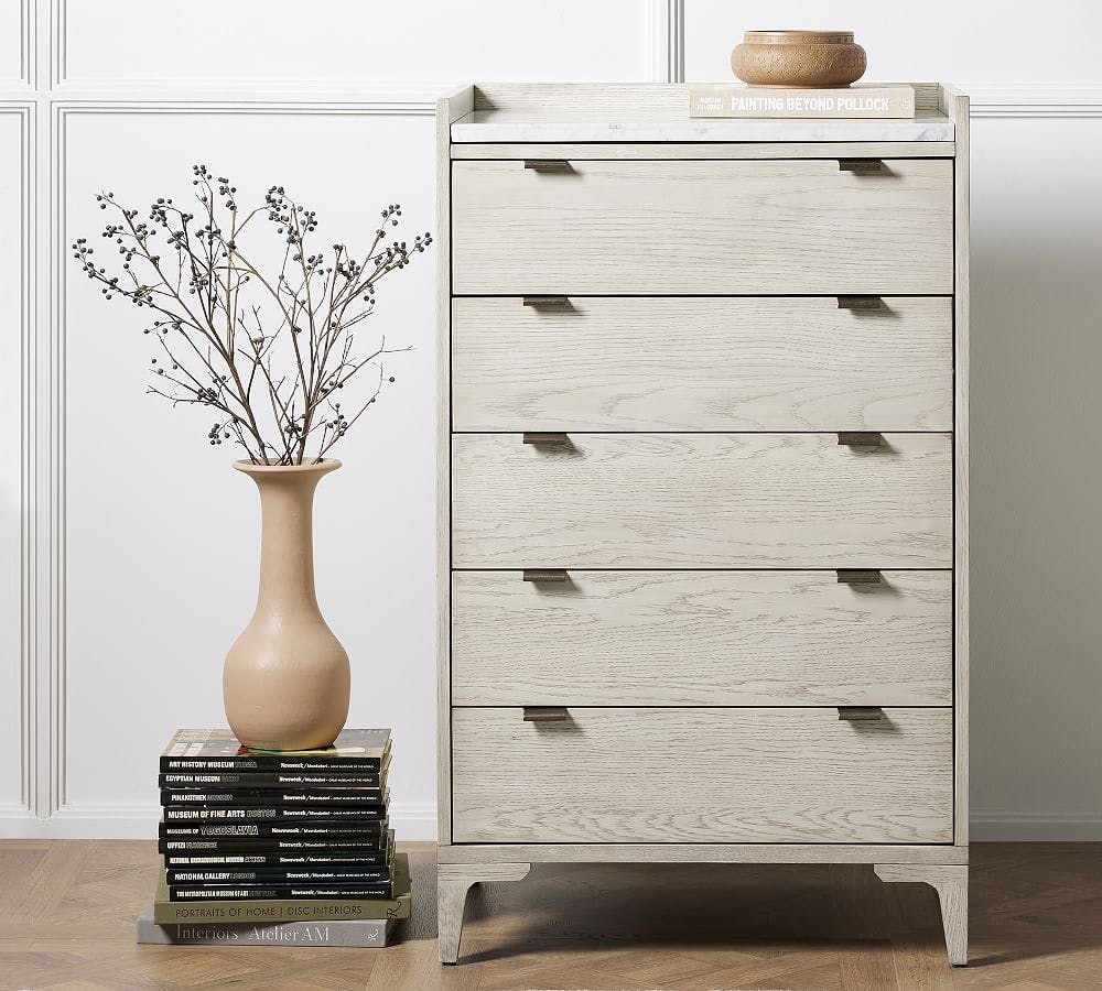 Geary Marble Top 5-Drawer Tall Dresser