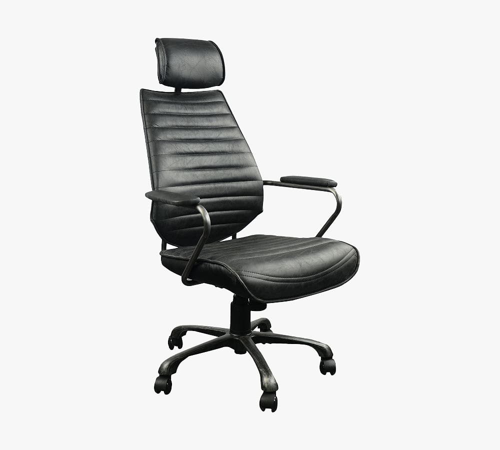 Harbor Black Leather Swivel Adjustable Office Chair