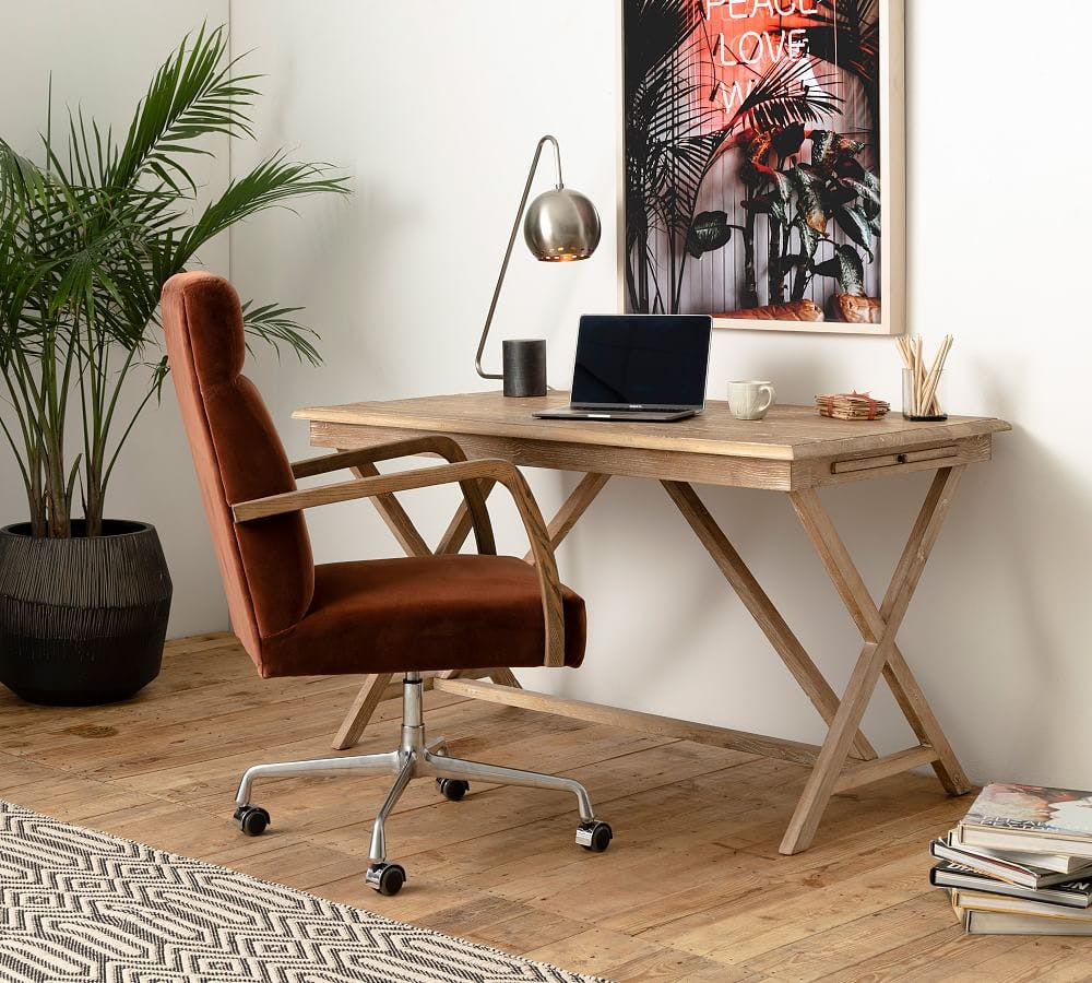 Serafin Rustic White Wash Reclaimed Wood Writing Desk