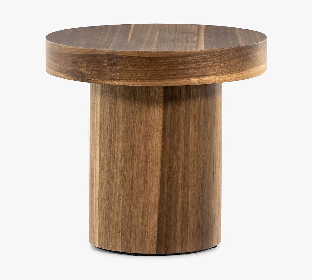Terri Round Brown Wood Pedestal End Table
