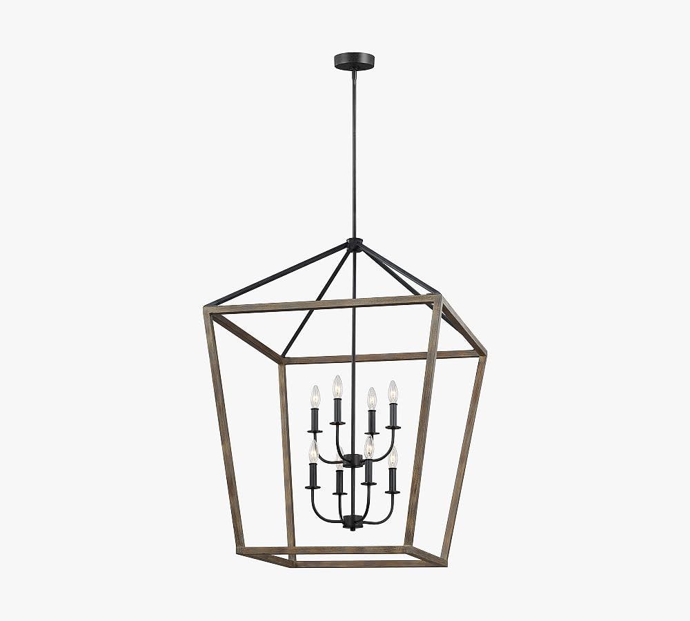 Gannet 8-Light Foyer Pendant in Weathered Oak and Antique Iron