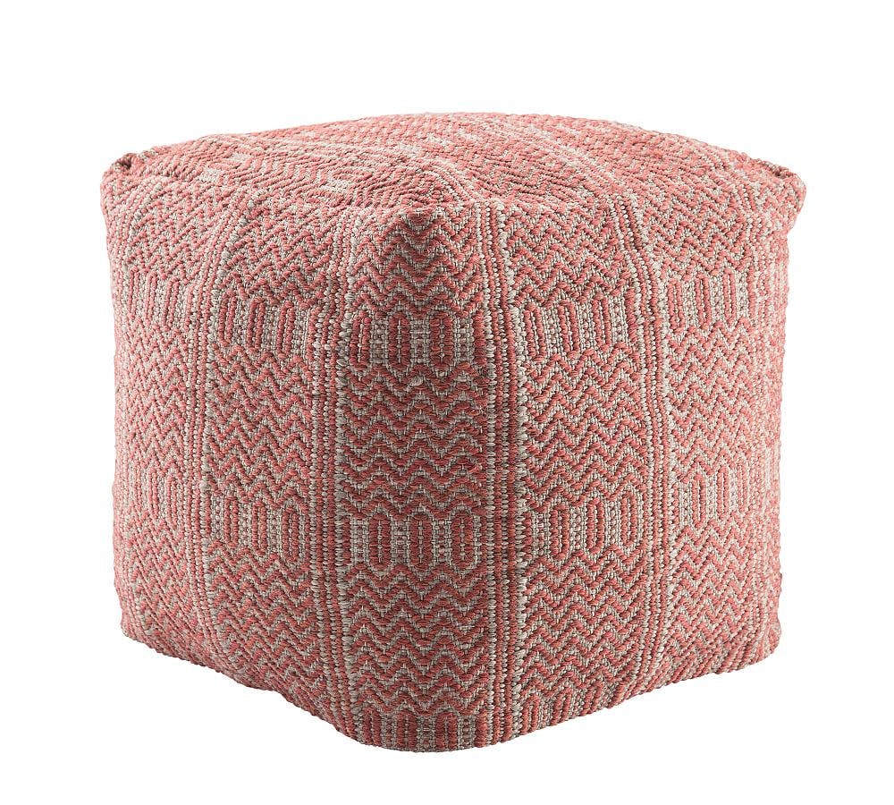 Ailith 18" Red Tribal Chevron Cube Pouf for Indoor/Outdoor