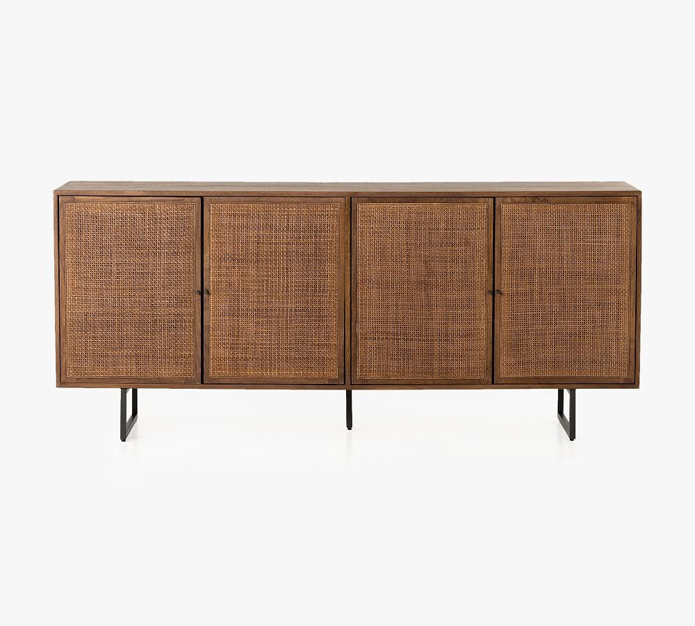 Modern Artisanal Cane and Mango Wood 72" Console Table in Brown