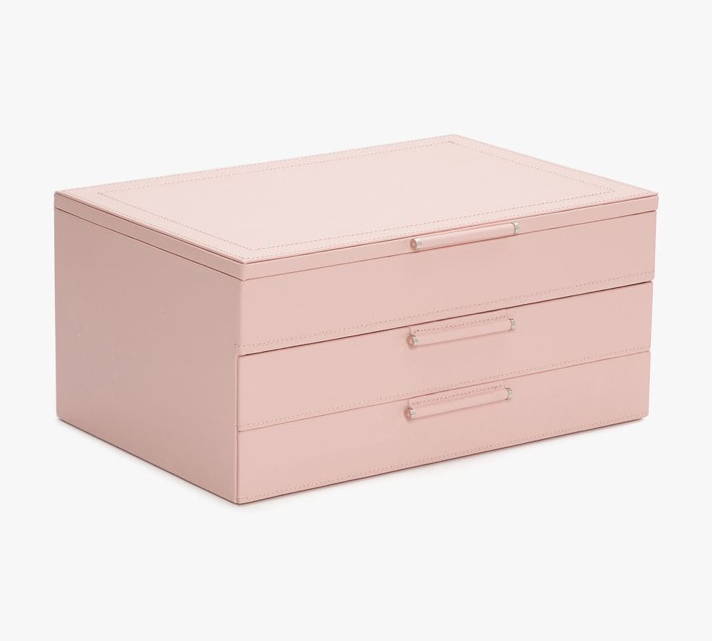 Sophia Mid-Century Modern Rose Quartz Leather Jewelry Box