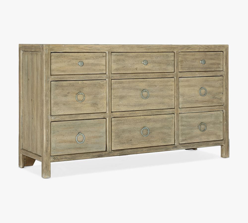 Anders Coastal Cool Natural Wood 9-Drawer Dresser with Antique Pulls
