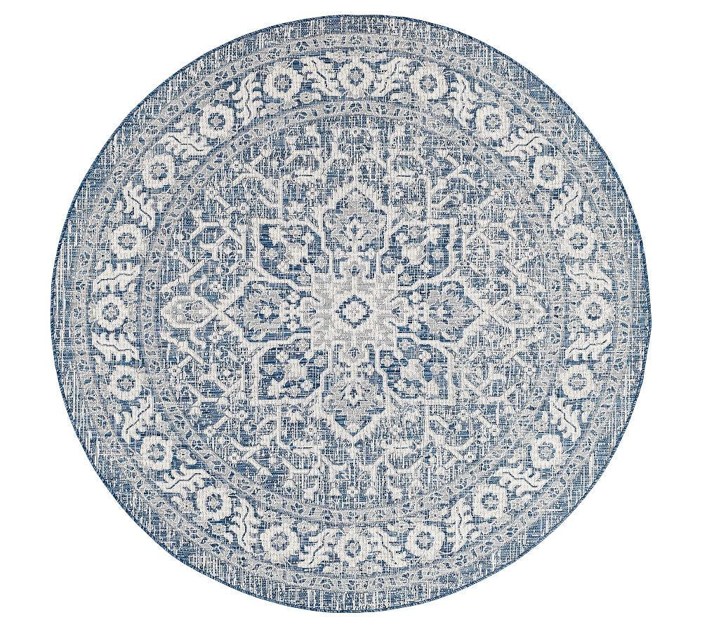 Easy-Care Denim Blue 6'7" Synthetic Round Outdoor Rug