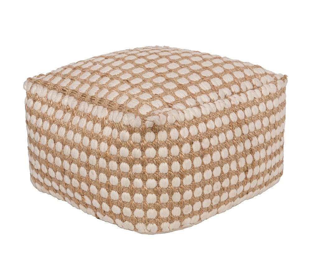 Mahina Handwoven Jute and Cotton Checked Pouf in Khaki and White