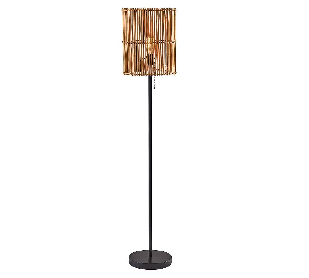 Cabana 58'' Dark Bronze and Natural Rattan Floor Lamp with Amber Light