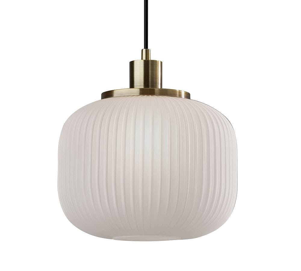 Mid-Century Mini Ribbed Frosted Glass & Brass Pendant Lamp