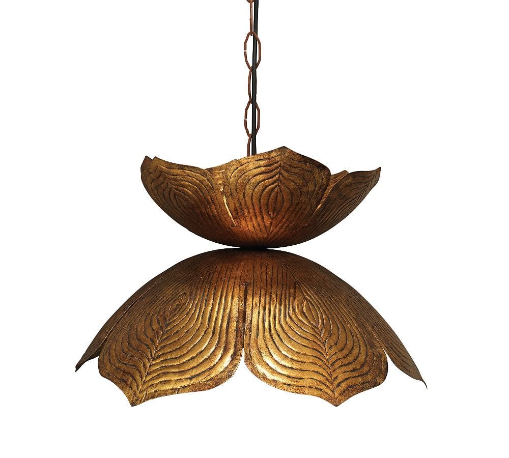 Blooming Lotus Antique Gold 1-Light Pendant with Bronze Accents