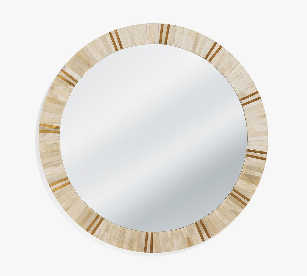 Coco Elegance Round Wall Mirror in Natural Bone - 30"