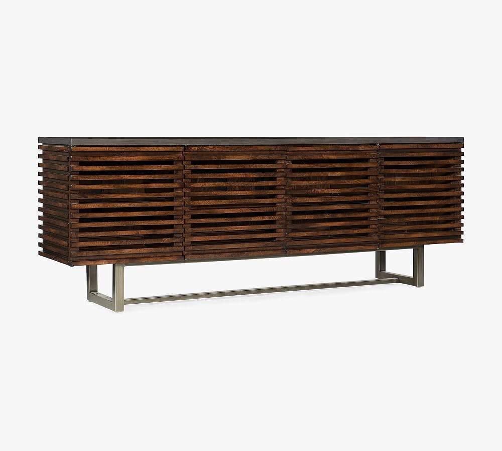 Delta Brushed Metal and Solid Wood Media Console Table