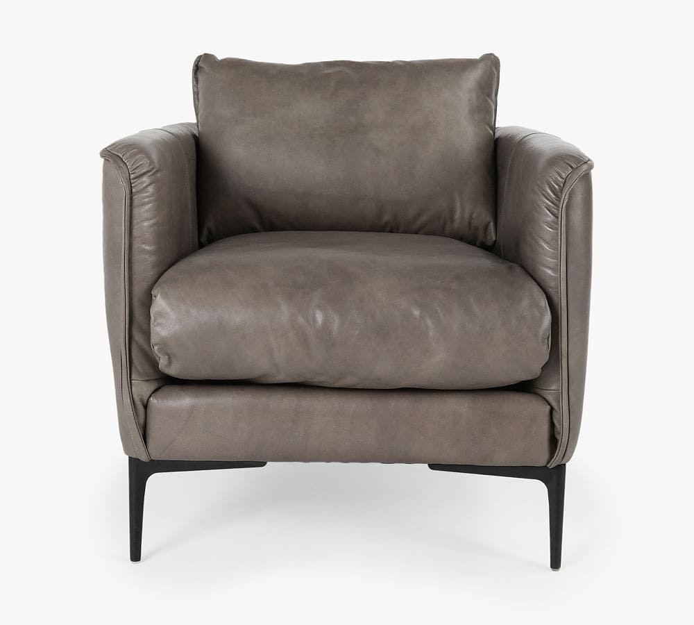 Transitional Gray Leather Accent Chair with Wood Frame